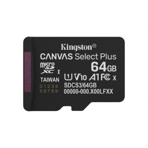 Kingston Micro SDXC Canvas Select Plus Gen3, 64GB, Clasa 10, UHS-I, V10, A1