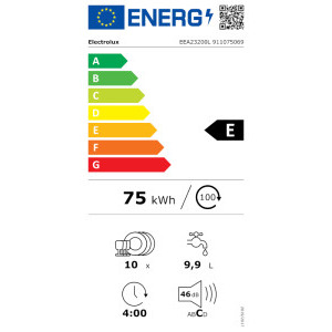 Electrolux EEA23200L, Slim, 10 seturi, 6 programe, Clasa E, Inverter, AirDry, QuickSelect, 45 cm
