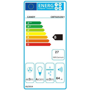Candy telescopica CBT625/2X/1, Putere de absorbtie 332 m3/h, 2 trepte de viteza, Iluminare LED, Clasa B, 60 cm, Argintiu