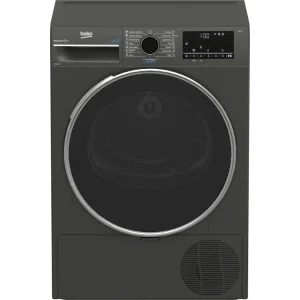 Uscator de rufe Beko B3T68239MG EU, Pompa de caldura, 8 kg, Clasa D, EcoGentle, SteamCure, Iluminare interioara, Gri