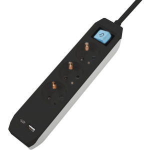 Priza/prelungitor Spacer PP-3-30B-TC-USB, 3x Schuko, 1x Type-C, 1x USB, 3m, Negru