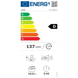Candy GD 10N2B-S, Pompa de caldura, 10 kg, Clasa D, AI Smart Move, Easy Iron Plus, Alb