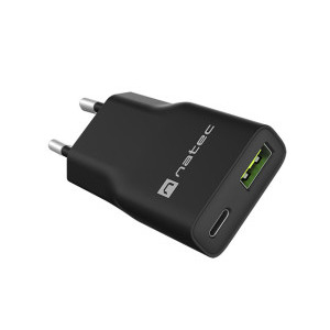 Natec Ribera Gan, 1x USB-A, 1x USB-C 20 W, Black