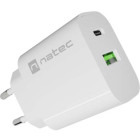 Incarcator retea Natec Ribera, 1x USB-A, 1x USB-C, 20 W, White