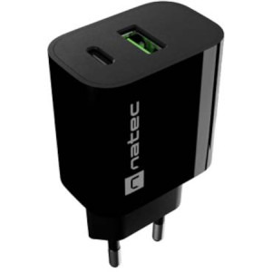 Natec Ribera, 1x USB-A, 1x USB-C, 20 W, Black