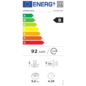 LG RHX5009TB, Pompa de caldura, 9 kg, Clasa B, AI Dual Inverter, AI Dry, TurboDry, Smart Pairing, ThinQ, Negru