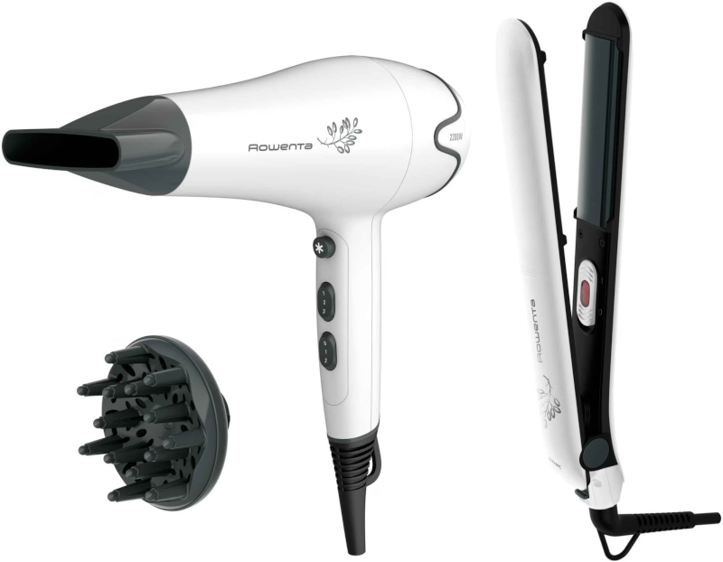 Uscator de par Rowenta Pure Collection YD3057F0 + Placa de indreptat parul, 2200W, Alb/Negru