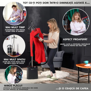 Suporto Aparat de calcat cu abur Steamer S2, 2200W, 45g/min, Negru