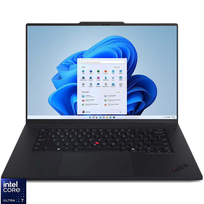 Laptop Lenovo 16'' ThinkPad P1 Gen 7, WQXGA IPS 165Hz, Procesor Intel® Core™ Ultra 7 165H (24M Cache, up to 5.00 GHz), 64GB LPCAMM2 LPDDR5X, 1TB SSD, RTX 2000 Ada 8GB, Win 11 Pro, Black