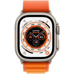 Apple Watch Ultra, 49mm Titanium cu Orange Alpine Loop Medium, GPS + Cellular
