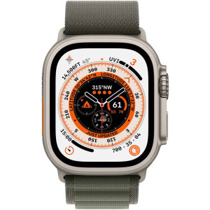 Apple Watch Ultra, 49mm Titanium cu Green Alpine Loop Large, GPS + Cellular