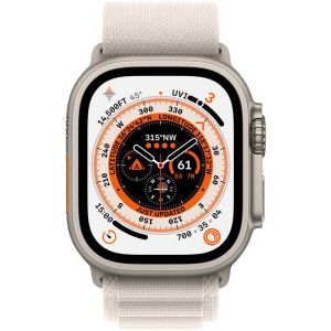Apple Watch Ultra, 49mm Titanium cu Starlight Alpine Loop Large, GPS + Cellular