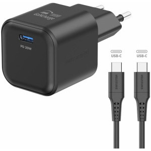 Swissten 1x USB-C, Quick Charge 20 W, GaN, Black + Cablu USB-C