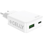 Incarcator retea Celly 1x USB-C, 1x USB, Quick Charge 45 W, GaN, White
