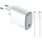 Incarcator retea Celly 1x USB-C, Quick Charge 65 W, GaN, White + Cablu USB-C