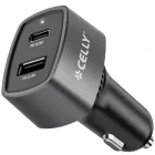 Incarcator auto Celly 1x USB-C, 1x USB, 65 W, Black