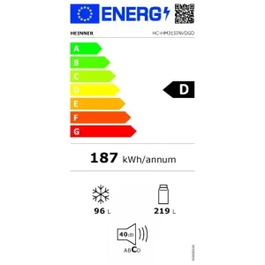 Heinner HC-HM315INVDGD, 315 L, Clasa D, Inverter, Control electronic, 186 cm, Antracit