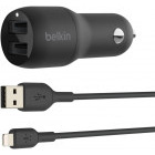 Incarcator auto Belkin Boost Charge, 2x USB, 24 W, Black + Cablu Lightning
