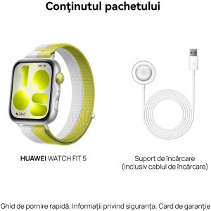 Huawei Watch Fit 5, Silver cu Green Nylon Strap + 1 Month Health+