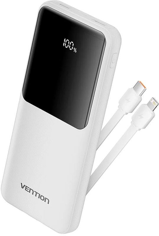 Baterie externa Vention 10000 mAh, 2x USB, 1x USB-C, PD 20W, alb