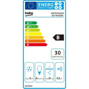 Beko telescopica HNT63322XH, Putere de absorbtie 320 m3/h, 3 trepte de viteza, Iluminare LED, 60 cm, Inox