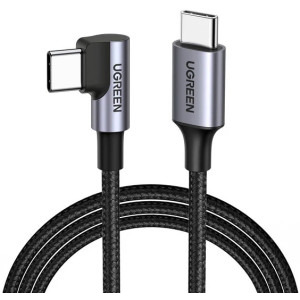 Cablu de date / adaptor Ugreen US255, USB-C Male la USB-C Male, Angled, 60 W, 2 m, Black