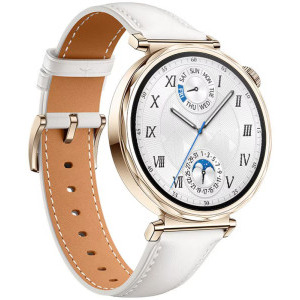 Huawei Watch GT 5, 41mm Pale Gold Stainless Steel, curea White Composite Leather