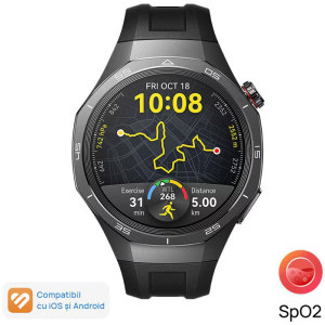 Huawei Watch GT 5 Pro, 46mm Tarnish Titanium, curea Black Fluoroelastomer
