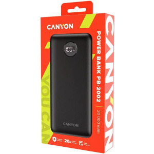 Canyon CNE-CPB2002B, 2x USB, 1x USB-C, 20000 mAh, 5A, Black