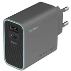 Incarcator retea Cuktech CUKAD653EUGR, 2x USB-C, 1x USB, Quick Charge 65 W, GaN, Grey + Cablu USB-C inclus