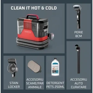 Rowenta Clean It Hot & Cold IN7020F0, cu spalare, 1150W, 1.5L, Rosu/Gri
