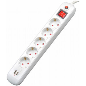 Priza/prelungitor Spacer Externsion 3m, 2x USB, 5x Schuko, White