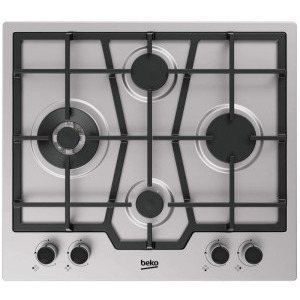 Beko HIAW642210X, Gaz, 4 arzatoare, Sistem de siguranta, Gratar fonta, Wok, 60 cm, Inox