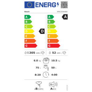 Bosch WNC254A0BY, Spalare 10.5 kg, Uscare 6 kg, 1400 RPM, Clasa A, EcoSilence Drive, Auto Dry, i-DOS, AntiStain, Iron Assist, Hybrid FlexAir, Alb
