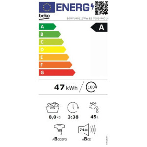 Beko B3WFU48215WWES, 8 kg, 1200 RPM, Clasa A, ProSmart Inverter, EnergySpin, SteamCure, SteamTherapy, Hygiene+, AddXtra, Gri