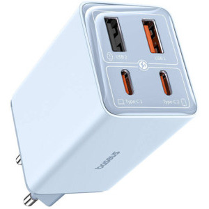 Baseus GaN6 Pro, 2x USB-C, 2x USB, Quick Charge 65W, Blue + cablu USB-C