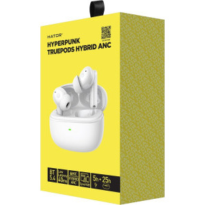 HATOR In-Ear, Hyperpunk Truepods HTA432, True Wireless, Bluetooth 5.4, Hybrid ANC, Low Latency 40ms, IPX4, autonomie 25h, White + Cablu USB-C