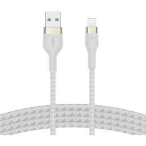 Cablu de date / adaptor Belkin BoostCharge Pro Flex Braided Silicone USB Male la Lightning Male, 2m, White