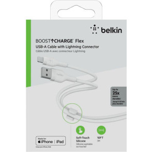 Belkin BoostCharge Flex Silicone, USB Male la Lightning Male, 3m, White