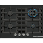 Plita incorporabila Bosch PNH6B6K40, Gaz, 4 zone de gatit, Aprindere electrica integrata, Sistem de siguranta, Gratar fonta, Wok, 60 cm, Negru
