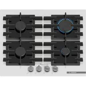 Bosch PPP6A2I40, Gaz, 4 zone de gatit, FlameSelect, Aprindere electrica integrata, Sistem de siguranta, Gratar fonta, 60 cm, Alb