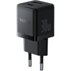 Incarcator retea Baseus Palm, Quick Charge 30W, 1x USB, 1x USB-C, Black + cablu USB Type-C la USB Type-C 1m