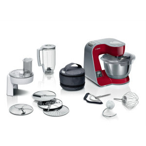 Robot de bucatarie Bosch MUM5X720, 1000W, 3.9L, Argintiu/Rosu
