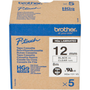Brother Banda Laminata 12 mm black on clear 5-Pack