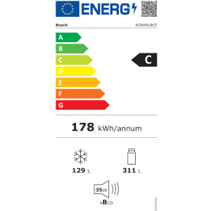Bosch KGN49LBCF, 440 L, NoFrost, PerfectFit, Iluminare LED, Clasa C, 203 cm, Sticla neagra