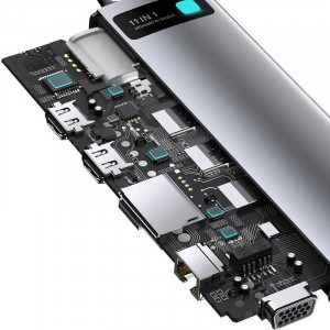 Baseus Docking Station CAHUB-CT0G, USB Tip C, 11-in-1, incarcare 100W, redare 4K, Gigabit LAN, pana la 3 ecrane suplimentare