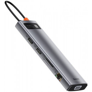 Baseus Docking Station CAHUB-CT0G, USB Tip C, 11-in-1, incarcare 100W, redare 4K, Gigabit LAN, pana la 3 ecrane suplimentare
