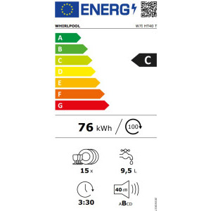 Whirlpool W7IHT40T, 15 seturi, 8 programe, Clasa C, 6th Sense, NaturalDry, PowerCleanPro, Pornire intarziata, 60 cm
