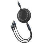 Cablu de date / adaptor Baseus 3-In-1 Bright Mirror CAMLT-MJ01, USB Male la microUSB, USB-C, Lightning Male, 1.2 m, Black, amperaj maxim suportat 3.5A