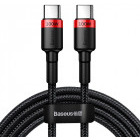Cablu de date / adaptor Baseus Cafule CATKLF-AL91, USB-C Male la USB-C Male, 2 m, Black-Red, amperaj maxim suportat 5A